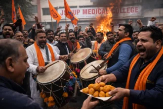 HEADLINE: Sweets, Dhols and Hate: Right-Wing Group Celebrates after J&K Medical College Loses Recognition